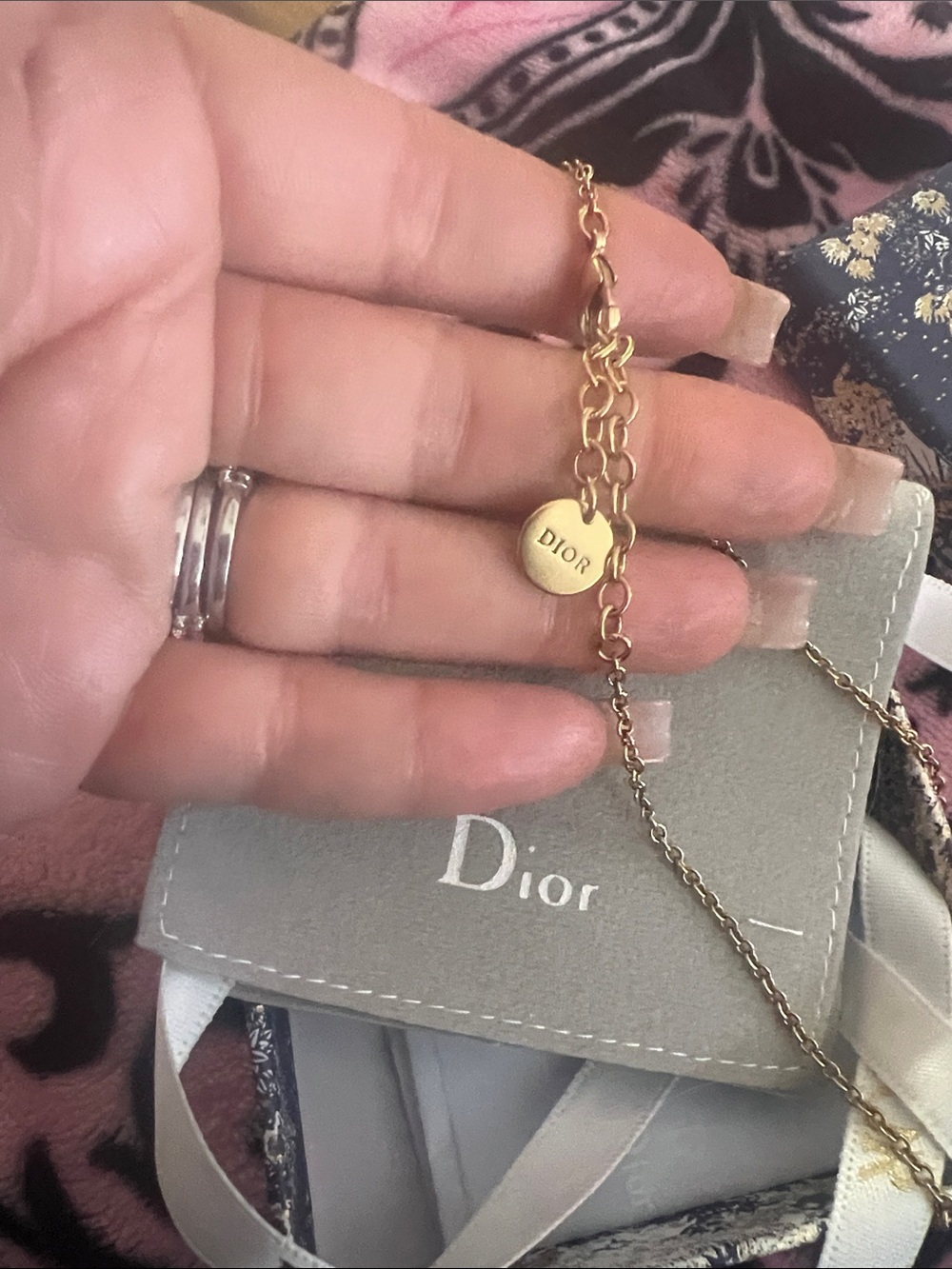 Dior Gold Tone Logo Script Necklace with Crystal Accents - Picture 2 of 4